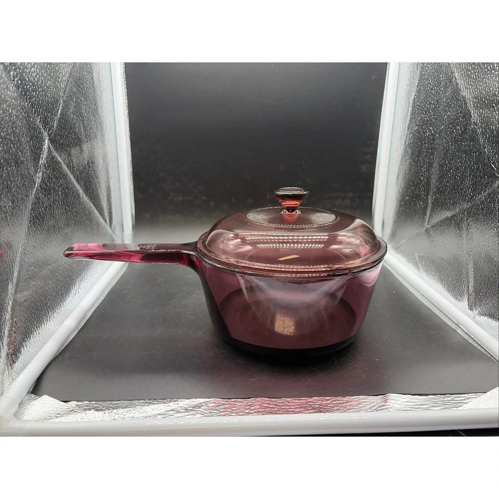 Visions by Corning Cranberry Glass 1.5L Saucepan with Lid V-1.5-B Made in USA